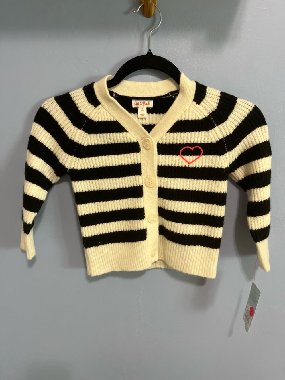 Cat & Jack Black and Cream Striped Knit Cardigan